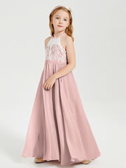Lace Top Long Chiffon Bridesmaid Dresses Dusty Rose