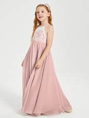 Lace Top Long Chiffon Bridesmaid Dresses Dusty Rose