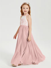 Lace Top Long Chiffon Bridesmaid Dresses Dusty Rose