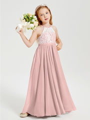 Lace Top Long Chiffon Bridesmaid Dresses Dusty Rose