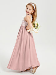 Lace Top Long Chiffon Bridesmaid Dresses Dusty Rose