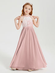 Lace Top Long Chiffon Bridesmaid Dresses Dusty Rose