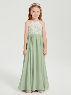 Lace Top Long Chiffon Bridesmaid Dresses Dusty Sage