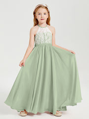 Lace Top Long Chiffon Bridesmaid Dresses Dusty Sage