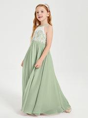 Lace Top Long Chiffon Bridesmaid Dresses Dusty Sage