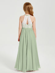Lace Top Long Chiffon Bridesmaid Dresses Dusty Sage