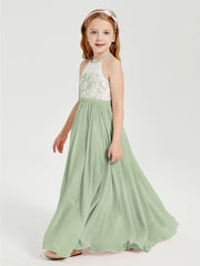 Lace Top Long Chiffon Bridesmaid Dresses Dusty Sage