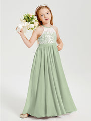 Lace Top Long Chiffon Bridesmaid Dresses Dusty Sage