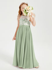 Lace Top Long Chiffon Bridesmaid Dresses Dusty Sage
