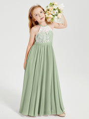 Lace Top Long Chiffon Bridesmaid Dresses Dusty Sage