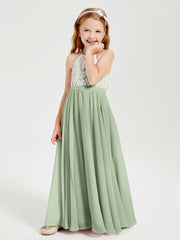 Lace Top Long Chiffon Bridesmaid Dresses Dusty Sage