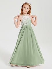 Lace Top Long Chiffon Bridesmaid Dresses Dusty Sage