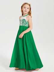 Lace Top Long Chiffon Bridesmaid Dresses Emerald