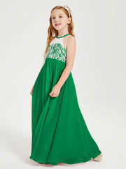 Lace Top Long Chiffon Bridesmaid Dresses Emerald