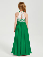 Lace Top Long Chiffon Bridesmaid Dresses Emerald