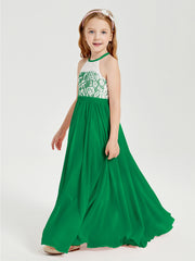 Lace Top Long Chiffon Bridesmaid Dresses Emerald