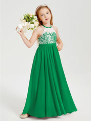 Lace Top Long Chiffon Bridesmaid Dresses Emerald