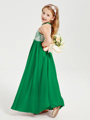 Lace Top Long Chiffon Bridesmaid Dresses Emerald