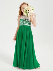 Lace Top Long Chiffon Bridesmaid Dresses Emerald