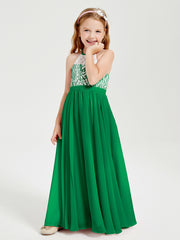 Lace Top Long Chiffon Bridesmaid Dresses Emerald