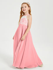Lace Top Long Chiffon Bridesmaid Dresses Flamingo