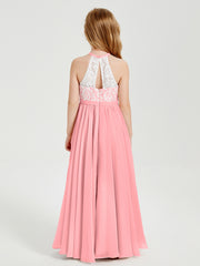 Lace Top Long Chiffon Bridesmaid Dresses Flamingo