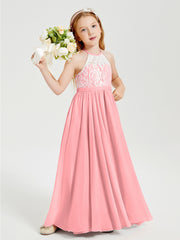 Lace Top Long Chiffon Bridesmaid Dresses Flamingo
