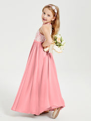 Lace Top Long Chiffon Bridesmaid Dresses Flamingo