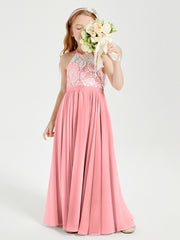 Lace Top Long Chiffon Bridesmaid Dresses Flamingo