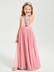 Lace Top Long Chiffon Bridesmaid Dresses Flamingo