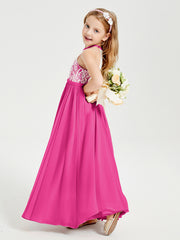 Lace Top Long Chiffon Bridesmaid Dresses Fuchsia