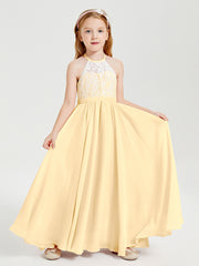 Lace Top Long Chiffon Bridesmaid Dresses Gold