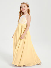 Lace Top Long Chiffon Bridesmaid Dresses Gold