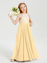 Lace Top Long Chiffon Bridesmaid Dresses Gold