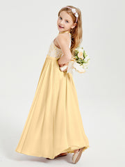 Lace Top Long Chiffon Bridesmaid Dresses Gold