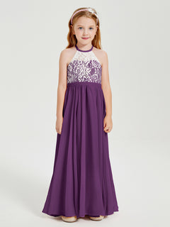 Lace Top Long Chiffon Bridesmaid Dresses Grape