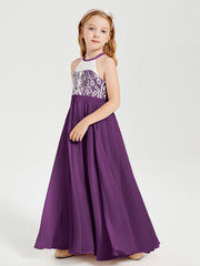 Lace Top Long Chiffon Bridesmaid Dresses Grape