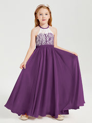 Lace Top Long Chiffon Bridesmaid Dresses Grape