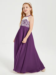 Lace Top Long Chiffon Bridesmaid Dresses Grape