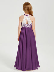 Lace Top Long Chiffon Bridesmaid Dresses Grape