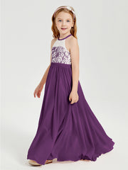 Lace Top Long Chiffon Bridesmaid Dresses Grape