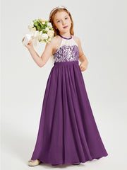 Lace Top Long Chiffon Bridesmaid Dresses Grape