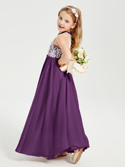 Lace Top Long Chiffon Bridesmaid Dresses Grape