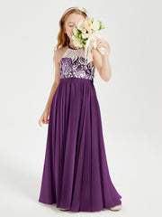 Lace Top Long Chiffon Bridesmaid Dresses Grape