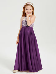 Lace Top Long Chiffon Bridesmaid Dresses Grape