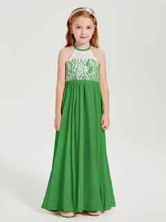 Lace Top Long Chiffon Bridesmaid Dresses Green