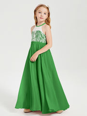 Lace Top Long Chiffon Bridesmaid Dresses Green