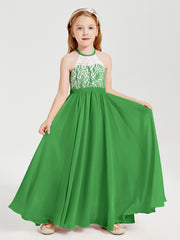Lace Top Long Chiffon Bridesmaid Dresses Green