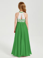Lace Top Long Chiffon Bridesmaid Dresses Green