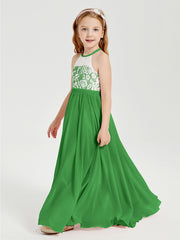 Lace Top Long Chiffon Bridesmaid Dresses Green